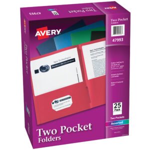 Two Pocket Folders, Holds up to 40 Sheets, 25 Assorted